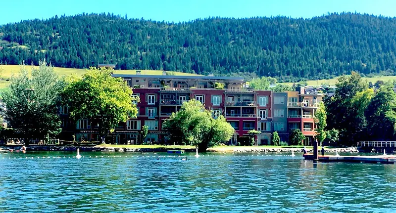 The Strand Lakeside condominiums seen from Okanagan Lake