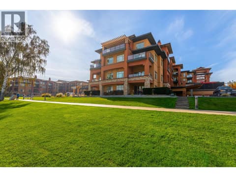 Waterfront exterior of Watermark Beach Resort from the landscaped grounds. at 15 PARK Place Unit# 209, Osoyoos